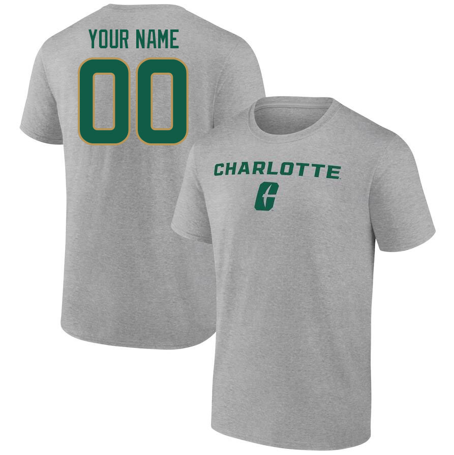 Custom Charlotte 49ers Name And Number College Tshirts-Grey